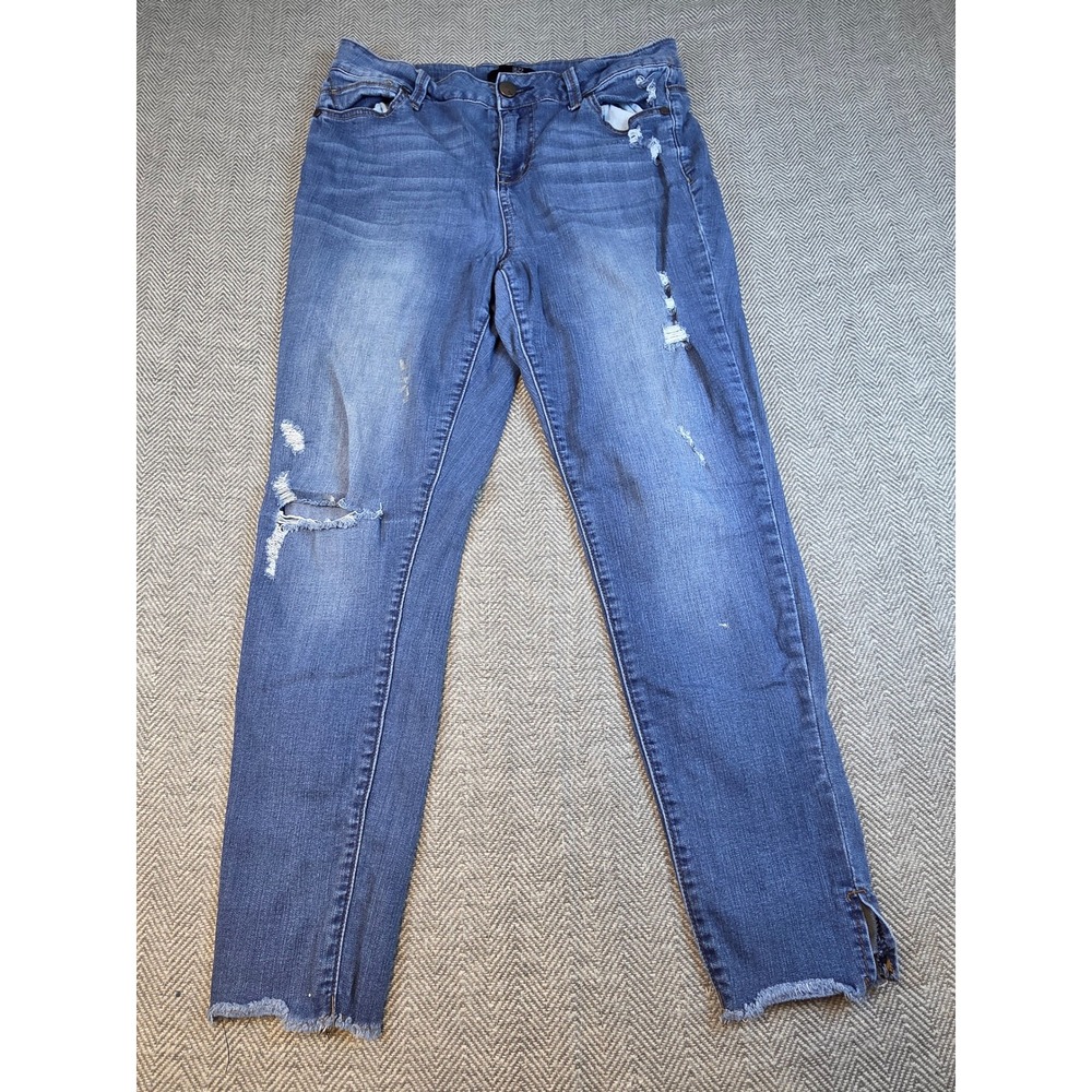 1822 Denim Womens Distressed Skinny Jeans Blue Medium Wash Raw Hem Size 31